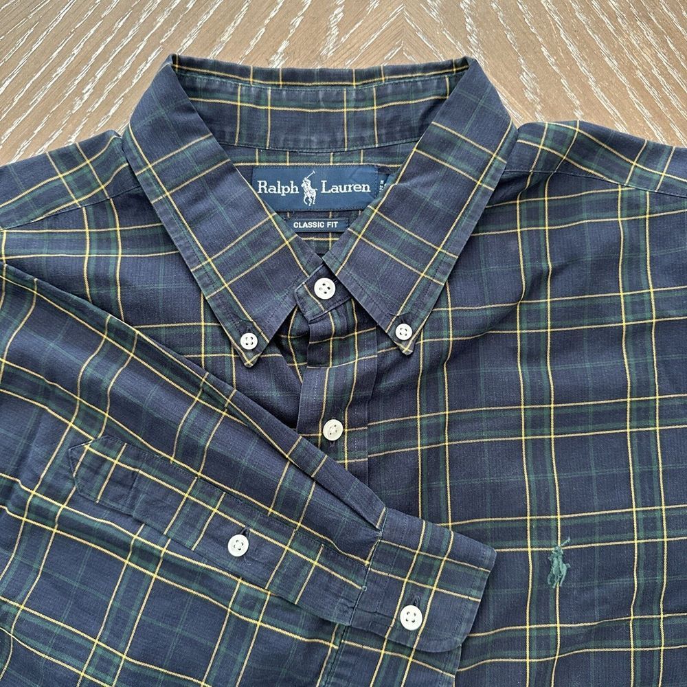 Ralph Lauren Shirt Men XXL BLUE/GREEN Plaid/Check‎ Button Down Classic EXCELLENT